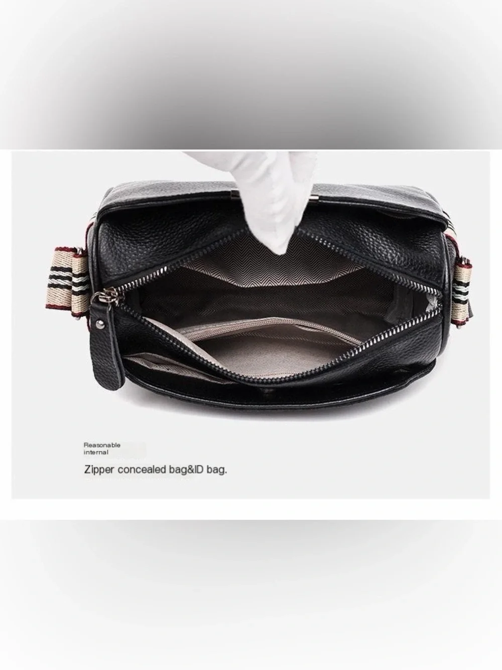 Genuine Leather Mustard Crossbody Bag with Striped Detachable Strap